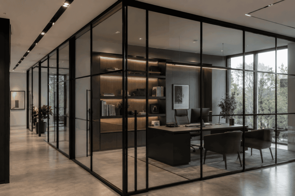 Cerramiento de oficinas de hierro y cristal por herrero málaga Raices
