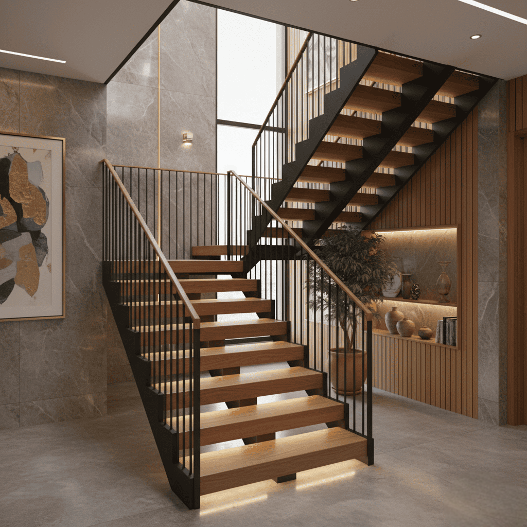 Escaleras de hierro en interior de herrero Málaga raíces