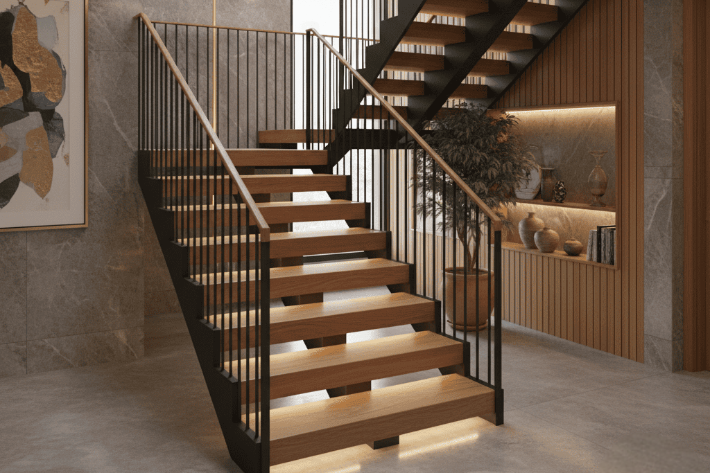 escaleras de interior de hierro y madera